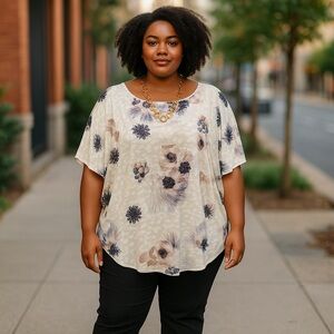 Silver Floral Top Plus Size